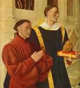 Jean Fouquet left wing of Melun diptych depicts Etienne Chevalier with his patron saint St. Stephen oil on canvas